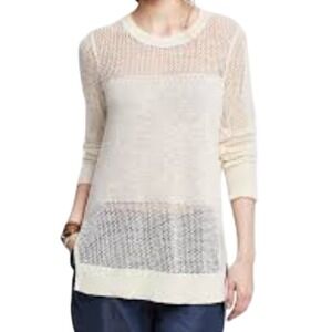 Banana Republic Womens Cream Open Knit Texture Long Sleeve Sweater Size M